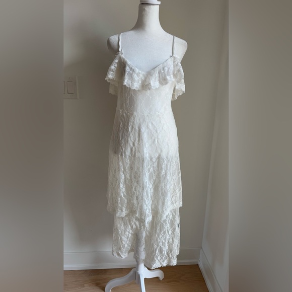 POL Other - POL Sheer Lace Layering Slip Dress Spaghetti Straps Tiered Skirt